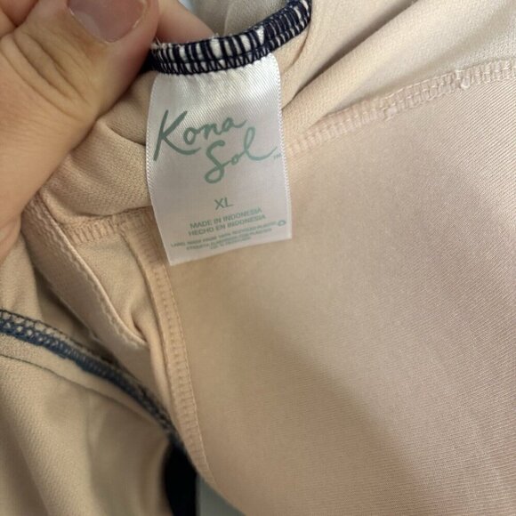 Kona Sol Two-Tone Blue Color Block 1-piece Womens XL Criss Cross Back Swimsuit - Picture 9 of 9